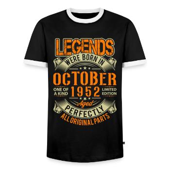 1952 Oktober Geburtstag Legende - Männer Kontrast-T-Shirt - Schwarz/Weiß - Vorne - AI Model Female 172 light (172cm) & AI Model Male 178 light (178cm)