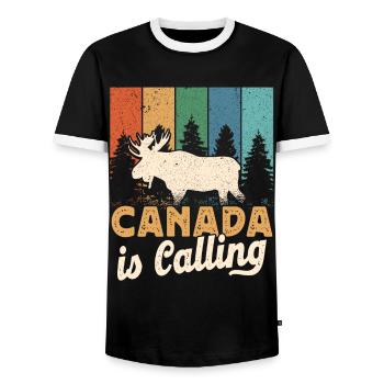 Canada is Calling Canada Lovers Holiday Canadians - Men's Ringer Shirt - black/white - Front - AI Model Female 172 light (172cm) & AI Model Male 178 light (178cm)