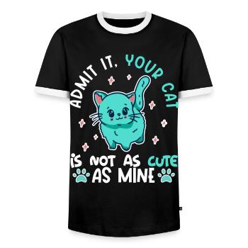 Admit it, your cat isn't as cute as mine - Men's Ringer Shirt - black/white - Front - AI Model Female 172 light (172cm) & AI Model Male 178 light (178cm)