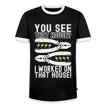 Technicien électricien en électronique - T-shirt contrasté Homme - noir/blanc - Devant - AI Model Female 172 light (172cm) & AI Model Male 178 light (178cm)