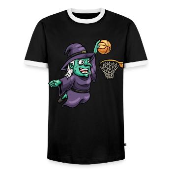 Hexe Basketball Sport Gruselig Halloween - Männer Kontrast-T-Shirt - Schwarz/Weiß - Vorne - AI Model Female 172 light (172cm) & AI Model Male 178 light (178cm)