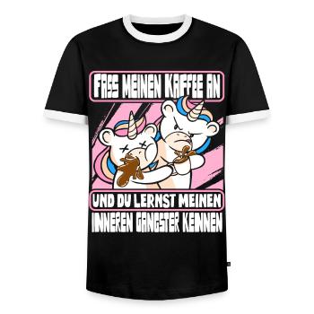 Lustig Einhorn Kaffee Kaffeetrinker Sarkastisch - Männer Kontrast-T-Shirt - Schwarz/Weiß - Vorne - AI Model Female 172 light (172cm) & AI Model Male 178 light (178cm)