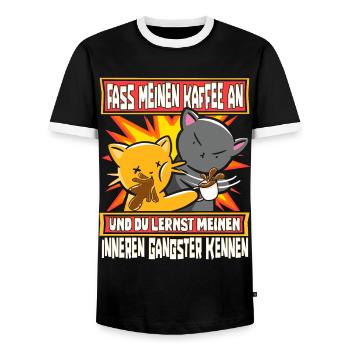 Lustig Katzen Kaffee Kaffeetrinker Sarkastisch - Männer Kontrast-T-Shirt - Schwarz/Weiß - Vorne - AI Model Female 172 light (172cm) & AI Model Male 178 light (178cm)