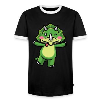 Triceratops Kawaii Dinosaur Emoticon Aesthetics - Men's Ringer Shirt - black/white - Front - AI Model Female 172 light (172cm) & AI Model Male 178 light (178cm)