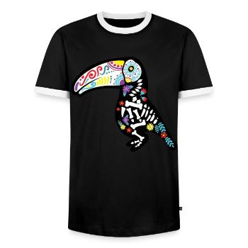 Tukan Bird Dia De Los Muertos - T-shirt contrasté Homme - noir/blanc - Devant - AI Model Female 172 light (172cm) & AI Model Male 178 light (178cm)