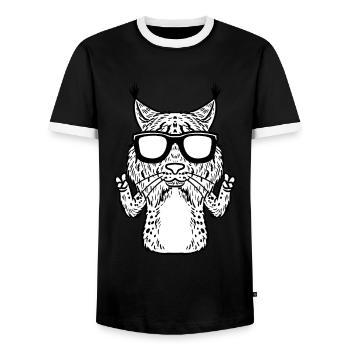 Luchse Luchs Katze Mit Sonnenbrille Lustig - Männer Kontrast-T-Shirt - Schwarz/Weiß - Vorne - AI Model Female 172 light (172cm) & AI Model Male 178 light (178cm)