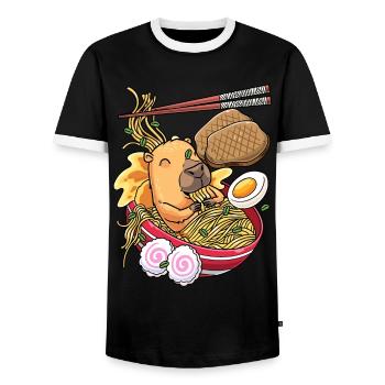 Kawaii Capybara Ramen-nudeln Japanisches Essen - Männer Kontrast-T-Shirt - Schwarz/Weiß - Vorne - AI Model Female 172 light (172cm) & AI Model Male 178 light (178cm)