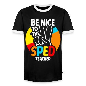 Be Nice To Sped Teacher Special Education - Men's Ringer Shirt - black/white - Front - AI Model Female 172 light (172cm) & AI Model Male 178 light (178cm)