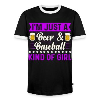 Je suis juste une bière et un baseball genre de fille de baseball - T-shirt contrasté Homme - noir/blanc - Devant - AI Model Female 172 light (172cm) & AI Model Male 178 light (178cm)