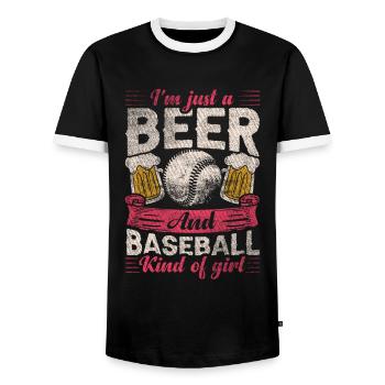 I'm Just A Beer & Baseball Kind Of Girl Baseball - Men's Ringer Shirt - black/white - Front - AI Model Female 172 light (172cm) & AI Model Male 178 light (178cm)