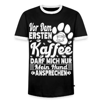 Kaffee Hund Hundehalter Kaffeetrinker Liebhaber - Männer Kontrast-T-Shirt - Schwarz/Weiß - Vorne - AI Model Female 172 light (172cm) & AI Model Male 178 light (178cm)