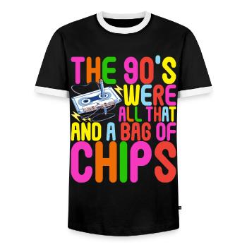 90s 90s 90s Party - Men's Ringer Shirt - black/white - Front - AI Model Female 172 light (172cm) & AI Model Male 178 light (178cm)