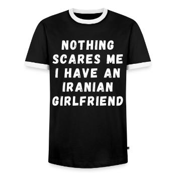 Nichts macht mir Angst Ich habe iranische Freundin - Männer Kontrast-T-Shirt - Schwarz/Weiß - Vorne - AI Model Female 172 light (172cm) & AI Model Male 178 light (178cm)