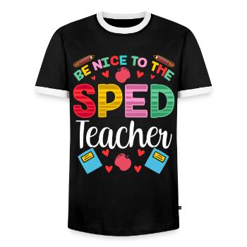 Be Nice To Sped Teacher Special Education - Men's Ringer Shirt - black/white - Front - AI Model Female 172 light (172cm) & AI Model Male 178 light (178cm)