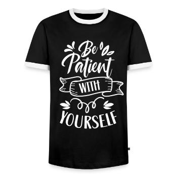 Sei Geduldig Mit Dir Selbst Positiv Selbstliebe - Männer Kontrast-T-Shirt - Schwarz/Weiß - Vorne - AI Model Female 172 light (172cm) & AI Model Male 178 light (178cm)