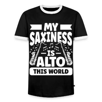 Saxophoniste Saxophoniste Saxophone - T-shirt contrasté Homme - noir/blanc - Devant - AI Model Female 172 light (172cm) & AI Model Male 178 light (178cm)
