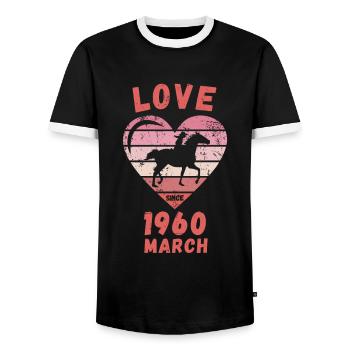 Love Pferde Reiten Geburtstag März 1960 - Männer Kontrast-T-Shirt - Schwarz/Weiß - Vorne - AI Model Female 172 light (172cm) & AI Model Male 178 light (178cm)
