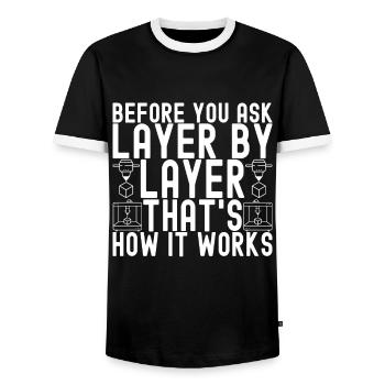 3 D Drucken - Männer Kontrast-T-Shirt - Schwarz/Weiß - Vorne - AI Model Female 172 light (172cm) & AI Model Male 178 light (178cm)