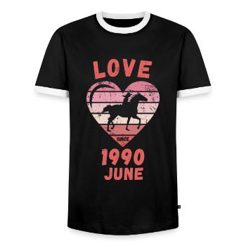 Love Horses Riding Birthday June 1990 - Men's Ringer Shirt - black/white - Front - AI Model Female 172 light (172cm) & AI Model Male 178 light (178cm)