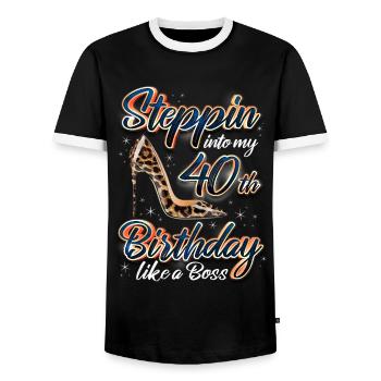 Steppin Into My 40th Birthday 40. Geburtstags - Männer Kontrast-T-Shirt - Schwarz/Weiß - Vorne - AI Model Female 172 light (172cm) & AI Model Male 178 light (178cm)