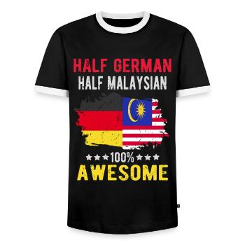 Half German Half Malaysian - Men's Ringer Shirt - black/white - Front - AI Model Female 172 light (172cm) & AI Model Male 178 light (178cm)