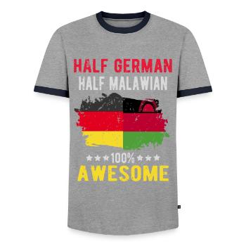 Half German Half Malawi - Men's Ringer Shirt - grey/navy  - Front - AI Model Female 172 light (172cm) & AI Model Male 178 light (178cm)