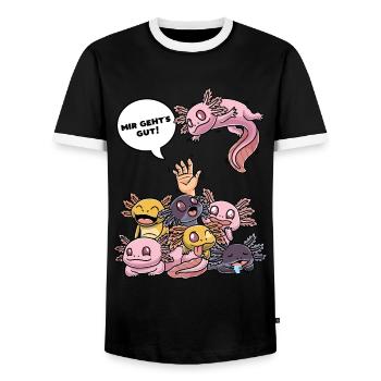 Lustiger Axolotl Fisch Mir Geht's Gut - Männer Kontrast-T-Shirt - Schwarz/Weiß - Vorne - AI Model Female 172 light (172cm) & AI Model Male 178 light (178cm)