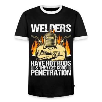 Soudage par soudeur - T-shirt contrasté Homme - noir/blanc - Devant - AI Model Female 172 light (172cm) & AI Model Male 178 light (178cm)