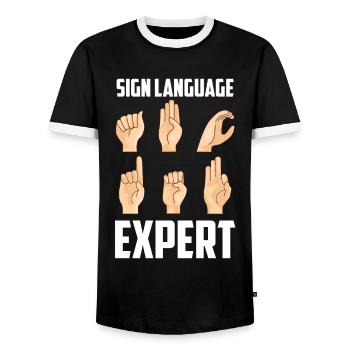 Gestes de sensibilisation des experts en langue des signes - T-shirt contrasté Homme - noir/blanc - Devant - AI Model Female 172 light (172cm) & AI Model Male 178 light (178cm)