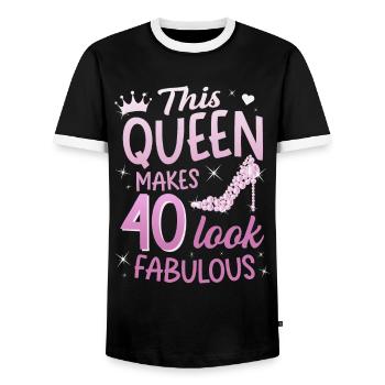 This Queen makes 40 look Fabulous 40th birthday - Men's Ringer Shirt - black/white - Front - AI Model Female 172 light (172cm) & AI Model Male 178 light (178cm)