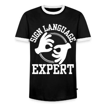Gestes de sensibilisation des experts en langue des signes - T-shirt contrasté Homme - noir/blanc - Devant - AI Model Female 172 light (172cm) & AI Model Male 178 light (178cm)