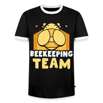 Équipe Apiculture Apiculteurs Apiculteurs - T-shirt contrasté Homme - noir/blanc - Devant - AI Model Female 172 light (172cm) & AI Model Male 178 light (178cm)