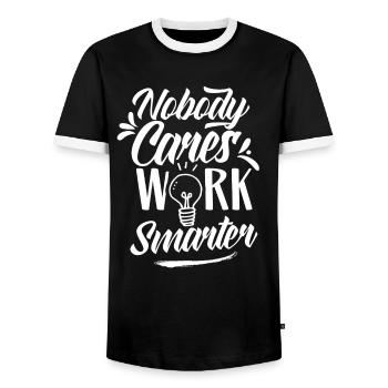 No one cares Work smarter motivation - Men's Ringer Shirt - black/white - Front - AI Model Female 172 light (172cm) & AI Model Male 178 light (178cm)