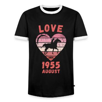 Amour équitation anniversaire août 1955 - T-shirt contrasté Homme - noir/blanc - Devant - AI Model Female 172 light (172cm) & AI Model Male 178 light (178cm)