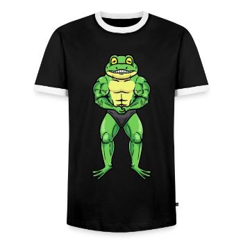 Frog Fitness Gym Motivation - Men's Ringer Shirt - black/white - Front - AI Model Female 172 light (172cm) & AI Model Male 178 light (178cm)