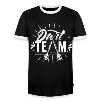 Darts Team Darts Darts Club - Men's Ringer Shirt - black/white - Front - AI Model Female 172 light (172cm) & AI Model Male 178 light (178cm)