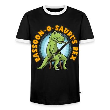 Basson-o-saurus Rex Basson dinosaure - T-shirt contrasté Homme - noir/blanc - Devant - AI Model Female 172 light (172cm) & AI Model Male 178 light (178cm)