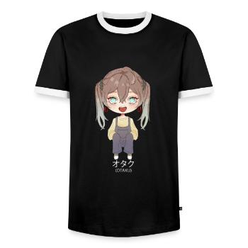 Otaku Anime Girl - T-shirt contrasté Homme - noir/blanc - Devant - AI Model Female 172 light (172cm) & AI Model Male 178 light (178cm)