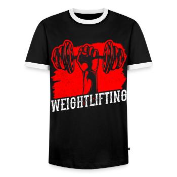 Weightlifting Fitness Workout Weightlifting Gym - Men's Ringer Shirt - black/white - Front - AI Model Female 172 light (172cm) & AI Model Male 178 light (178cm)