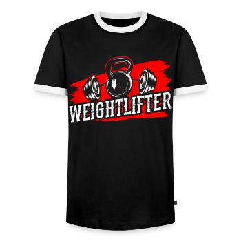 Weightlifting Fitness Gym Weightlifting Workout - Men's Ringer Shirt - black/white - Front - AI Model Female 172 light (172cm) & AI Model Male 178 light (178cm)