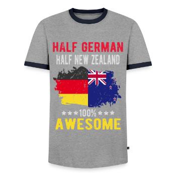 Moitié Allemands moitié Néo-Zélandais - T-shirt contrasté Homme - gris/marine  - Devant - AI Model Female 172 light (172cm) & AI Model Male 178 light (178cm)