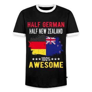 Moitié Allemands moitié Néo-Zélandais - T-shirt contrasté Homme - noir/blanc - Devant - AI Model Female 172 light (172cm) & AI Model Male 178 light (178cm)