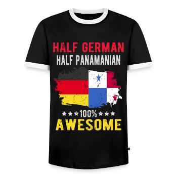 Half German half Panamania - Men's Ringer Shirt - black/white - Front - AI Model Female 172 light (172cm) & AI Model Male 178 light (178cm)