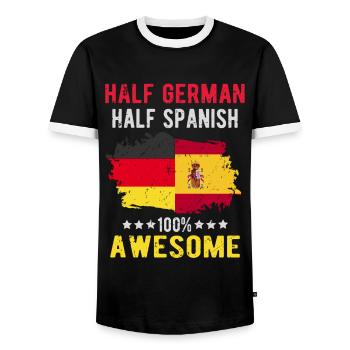 Half German half Spanish - Men's Ringer Shirt - black/white - Front - AI Model Female 172 light (172cm) & AI Model Male 178 light (178cm)