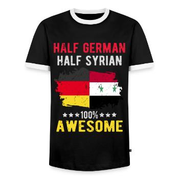 Half German half Syrian - Men's Ringer Shirt - black/white - Front - AI Model Female 172 light (172cm) & AI Model Male 178 light (178cm)