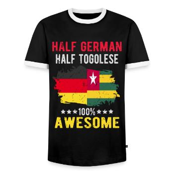Half German half Tongolese - Men's Ringer Shirt - black/white - Front - AI Model Female 172 light (172cm) & AI Model Male 178 light (178cm)