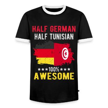 Moitié allemand moitié tunisien - T-shirt contrasté Homme - noir/blanc - Devant - AI Model Female 172 light (172cm) & AI Model Male 178 light (178cm)