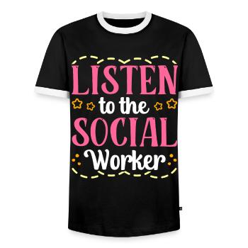 Ecoutez l’école de profession de travailleur social de l’école - T-shirt contrasté Homme - noir/blanc - Devant - AI Model Female 172 light (172cm) & AI Model Male 178 light (178cm)