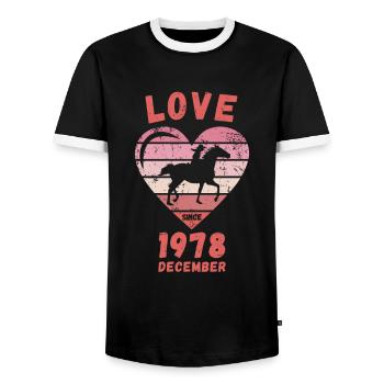 Love Horse Riding Birthday December 1978 - Men's Ringer Shirt - black/white - Front - AI Model Female 172 light (172cm) & AI Model Male 178 light (178cm)