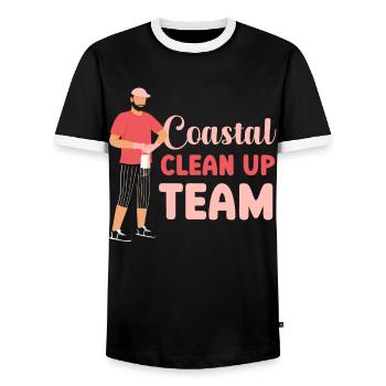 Nettoyage de la plage Équipe de nettoyage côtier de la plage - T-shirt contrasté Homme - noir/blanc - Devant - AI Model Female 172 light (172cm) & AI Model Male 178 light (178cm)